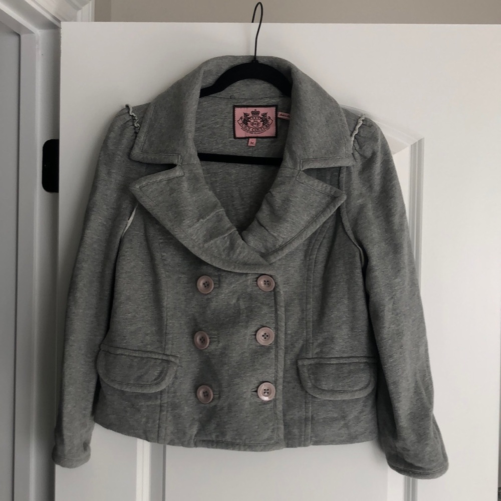 Juicy Couture Gray Double-Breasted notched collar cropped jacket M Y2K